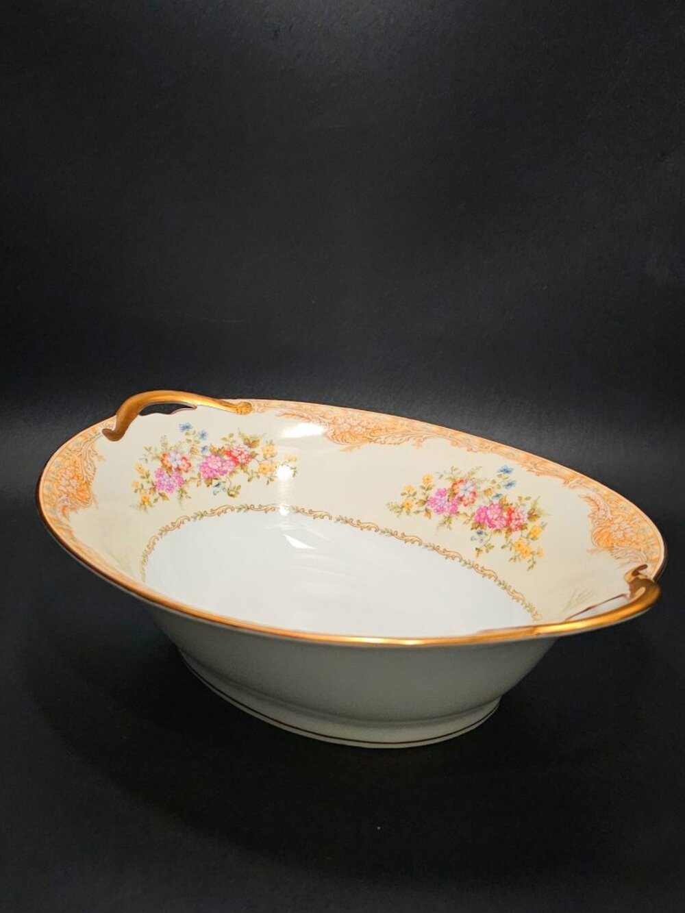 Noritake Floral Garland Oval Serving Bowl Morimura Porcelain 1930s romantic anti
